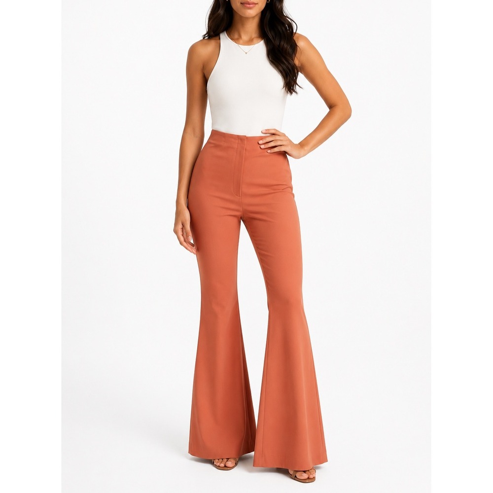 ASOS LUXE Womens Rust Orange High Waisted Flare Pants Bell Bottoms Size US 6 NEW